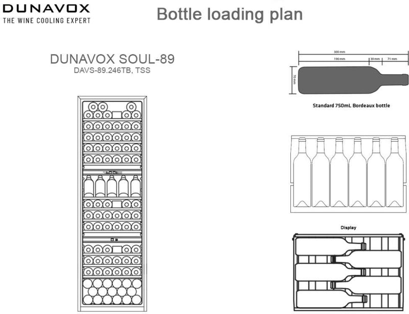 Dunavox Built In Wine Cooler DX-89-246TB - Black Glass