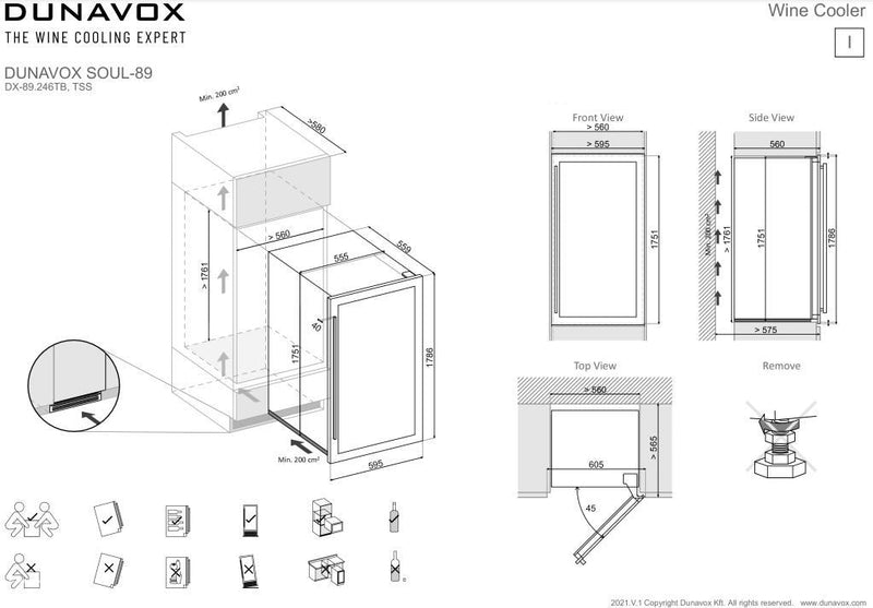 Dunavox Built In Wine Cooler DX-89-246TB - Black Glass